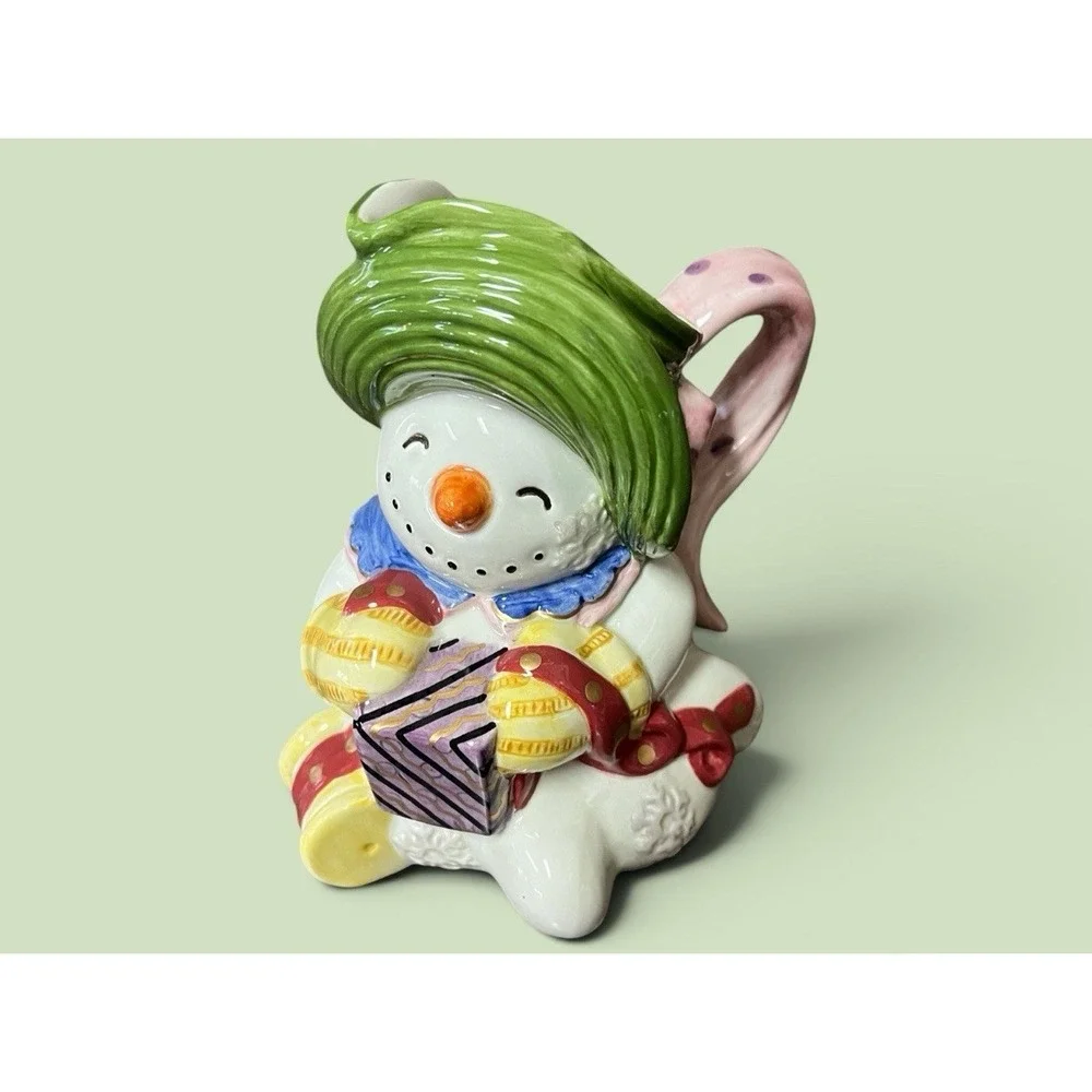 Fitz & Floyd Frosty Folks Snowman Creamer Syrup Winter Holiday Christmas Decor